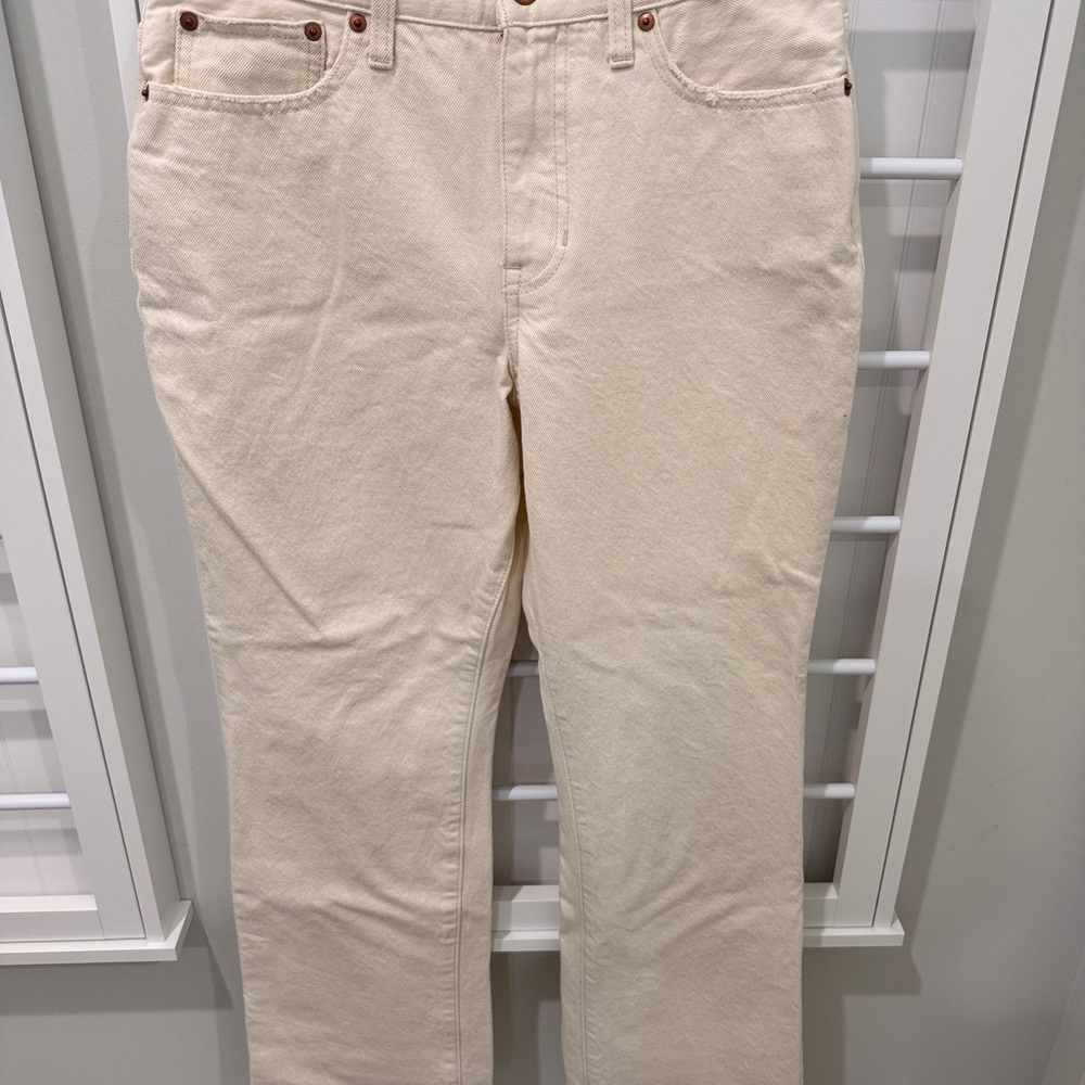 J. Crew Classic Cream Straight Leg Jeans with Slight Distressing